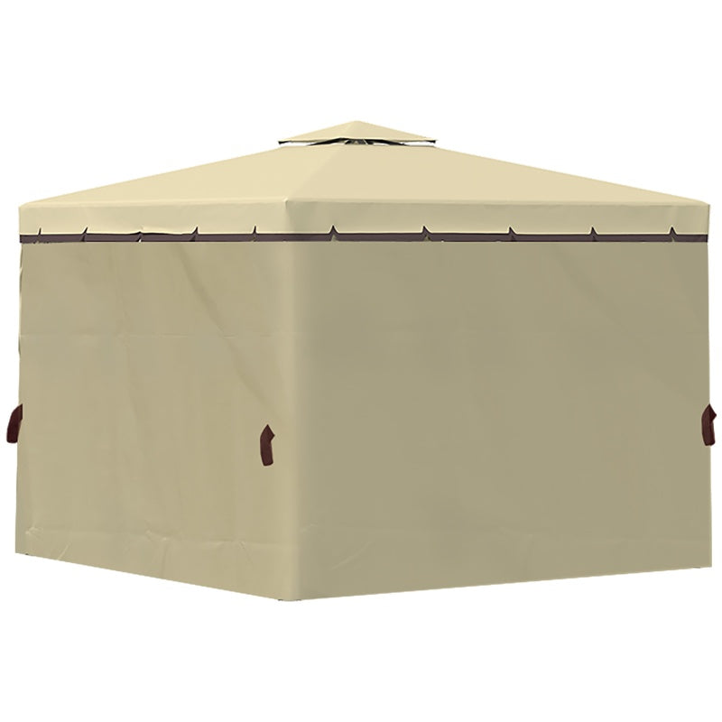 Outsunny 3 x 3(m) Patio Gazebo Canopy Garden Pavilion Tent Shelter with 2 Tier Water Repellent Roof, Mosquito Netting and Curtains, Aluminium Frame, Beige