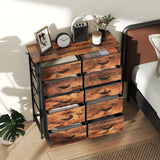 HOMCOM Chest of Ten Fabric Drawers - Rustic Brown