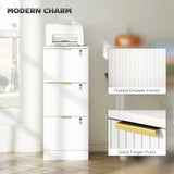 HOMCOM Filing Cabinet, Fluted Vertical File Cabinet with 3 Lockable Drawers and Hanging Rails, White