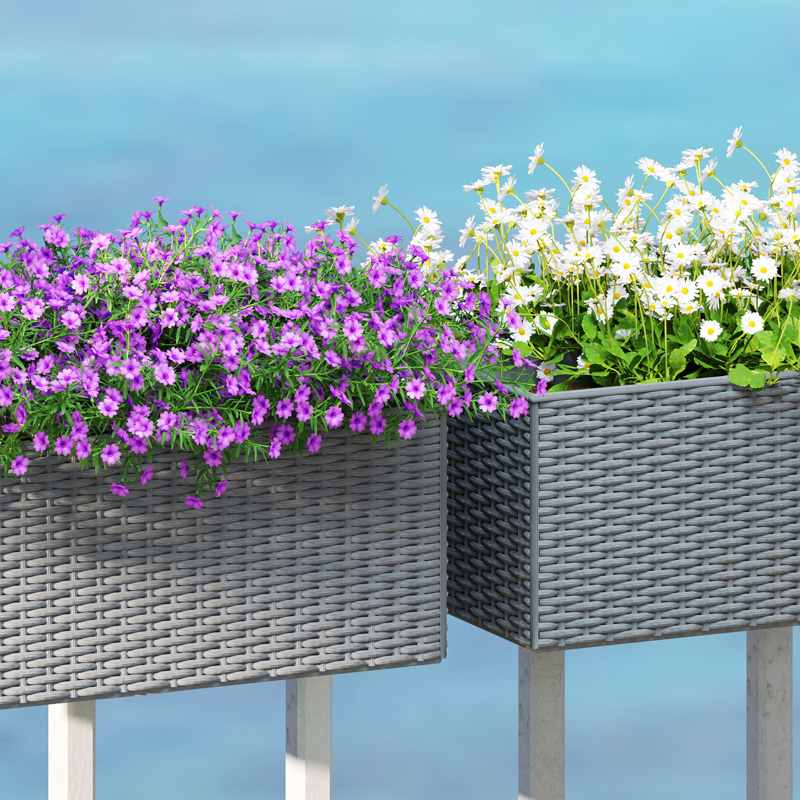 Outsunny Set of Two Rattan-Effect Planters - Grey