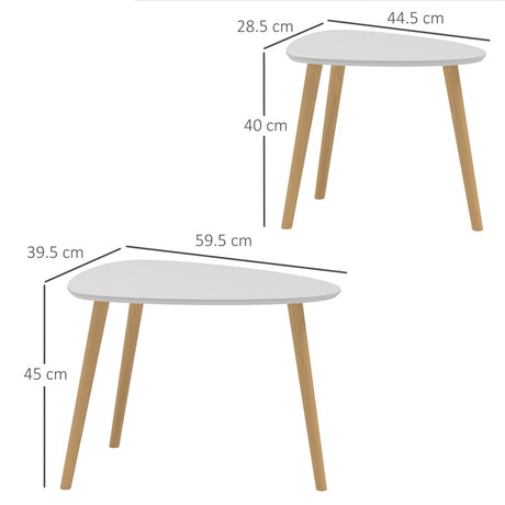 HOMCOM Nesting Coffee Table, Set of 2 Side Tables, Stacking End Tables with Solid Wood Legs, for Living Room Bedroom, Light Grey