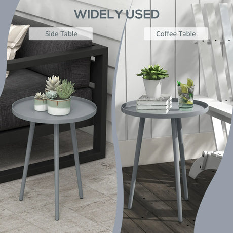 Outsunny Round Garden Coffee Table, Outdoor Side Table with Rounded Steel Edge, 40 x 50H cm, Grey