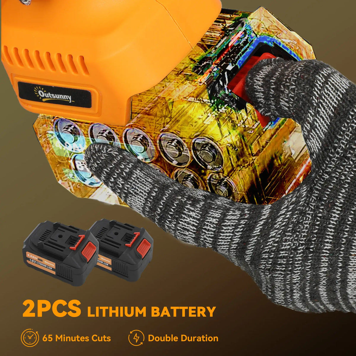 Outsunny Mini Chainsaw Cordless, 8 Inch Electric Chainsaw with 2 x 4000mAh Batteries, Brushless Motor and Safety Lock for Tree Trimming, Garden, Wood Cutting, Orange