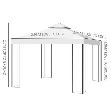 Outsunny 3 x 3m Outdoor Steel Gazebo with 2 Tier Roof, Garden Gazebo Patio Canopy Marquee Shelter with Decorative Steel Frame - Cream