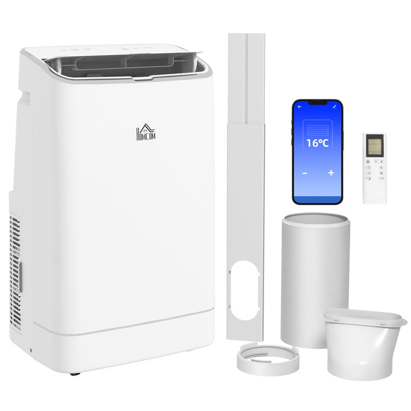 HOMCOM 14000 BTU Mobile Air Conditioner, 35m2, Smart Home WiFi, with Dehumidifier, Fan, 24H Timer, Window Kit, White