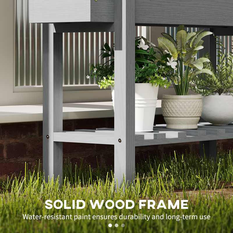 Outsunny Wooden Two-Tier Raised Planter - Grey