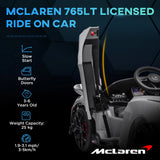 AIYAPLAY McLaren 765LT Licensed 12V Kids Electric Ride on Car with Butterfly Doors, Remote Control, Transport Wheels, Grey
