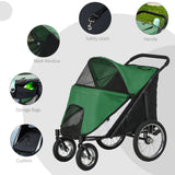 PawHut Foldable Pet Stroller, with Washable Cushion, Storage Bags, Safety Leash, for Medium, Large Dogs, Cats - Green