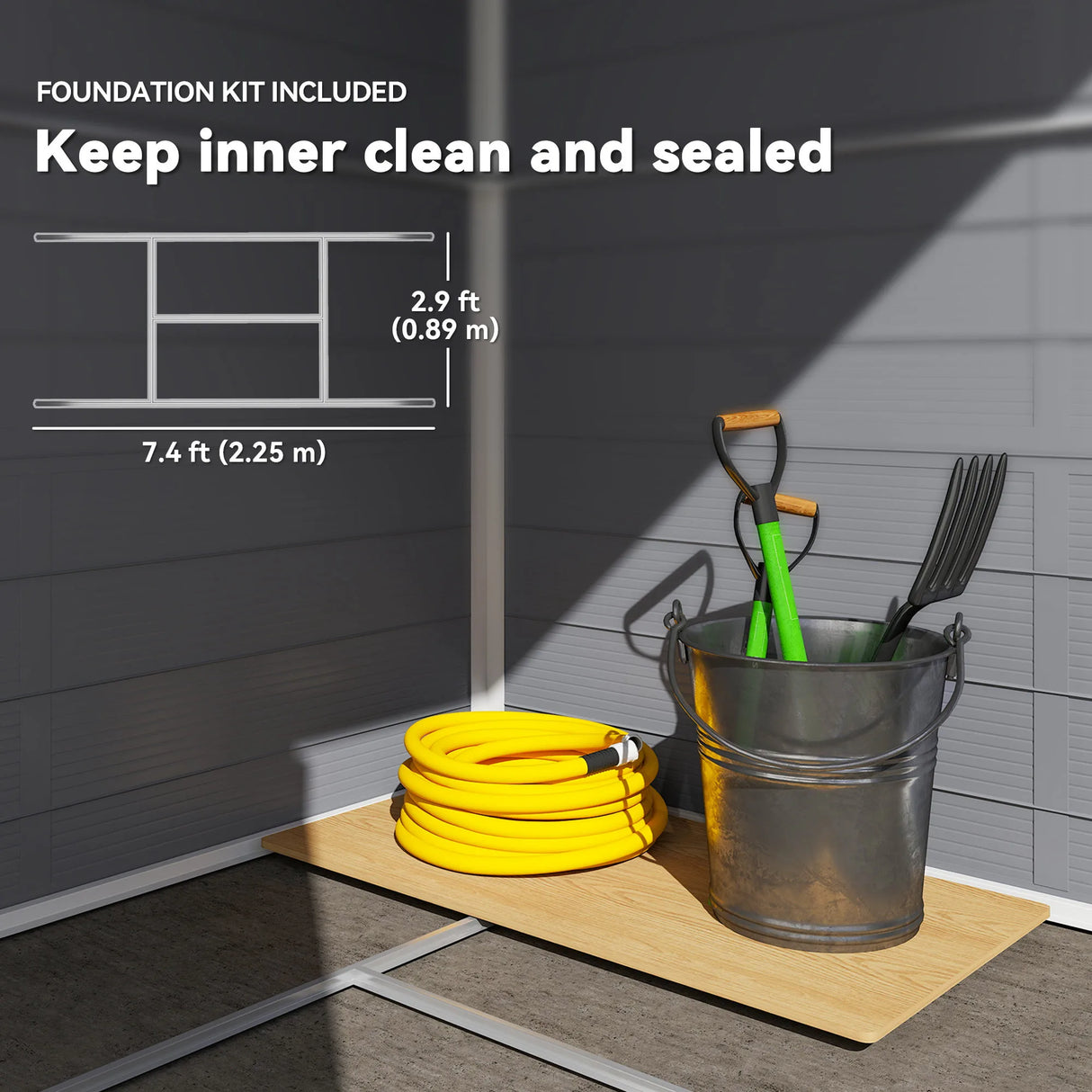 Outsunny 7.9ft x 6.2ft Aluminium Frame and Plastic Wall Shed, with Foundation - Grey