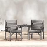Outsunny Wooden Garden Bistro Set, 2 Seater Wooden Outdoor Table and Chairs with Parasol Hole for Patio, Light Grey