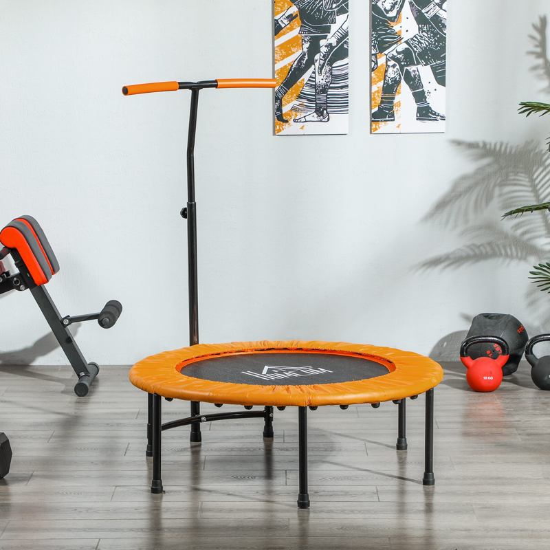 HOMCOM 40" Fitness Trampoline with Adjustable Handle, Rebounder Trampoline Mini Jumper for Indoor Exercise Workout, Support Up to 100kg, Orange