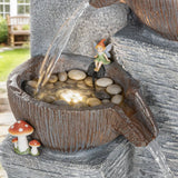 Outsunny Outdoor Fountain with 5-Tier, Garden Fountain with LED Lights, Adjustable Flow, Grey and Rustic Brown