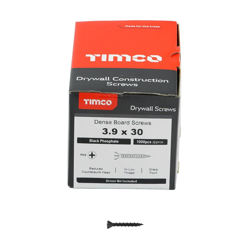 1000 x TIMCO Drywall Reduced Countersunk Black Dense Board Screws - 3.9 x 30