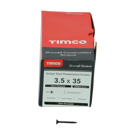 1000 x TIMCO Drywall Coarse Thread Bugle Head Black Screws - 3.5 x 35