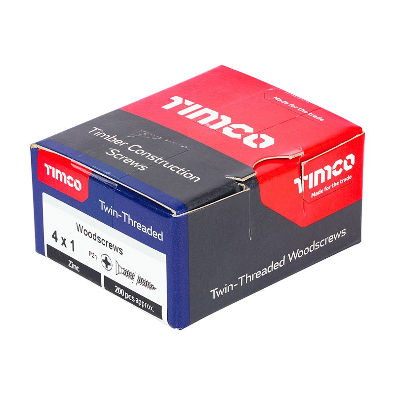 200 x TIMCO Twin-Threaded Countersunk Silver Woodscrews - 4 x 1