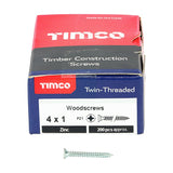 200 x TIMCO Twin-Threaded Countersunk Silver Woodscrews - 4 x 1