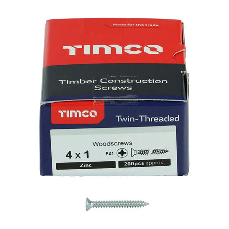 200 x TIMCO Twin-Threaded Countersunk Silver Woodscrews - 4 x 1