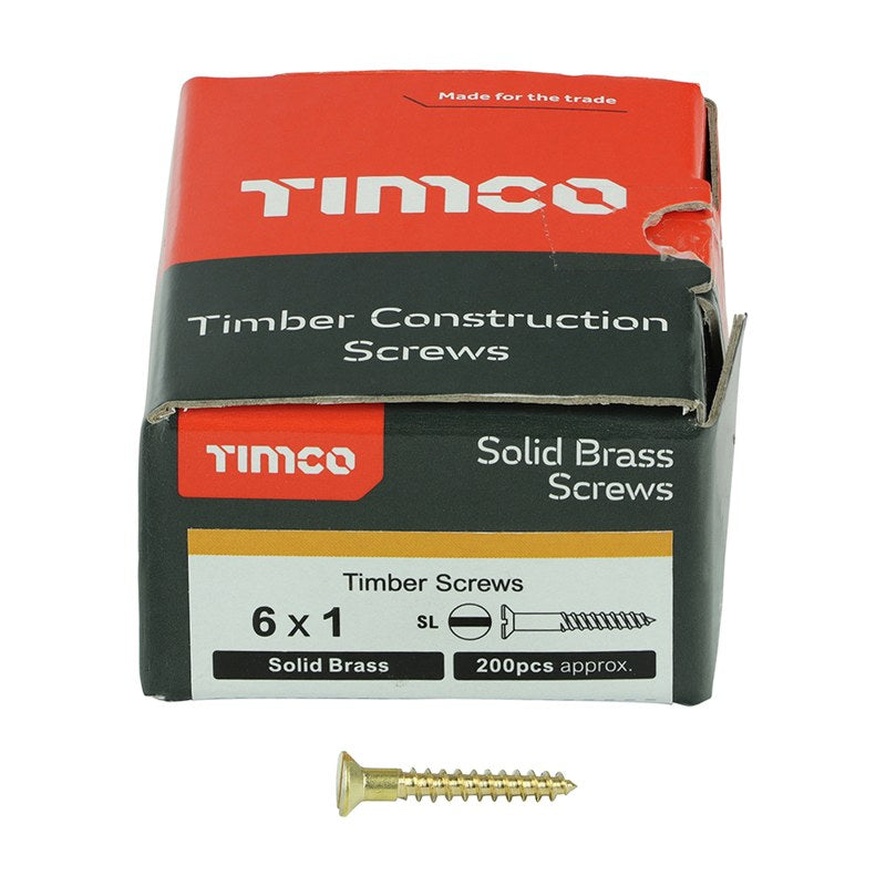 200 x TIMCO Solid Brass Countersunk Woodscrews - 6 x 1