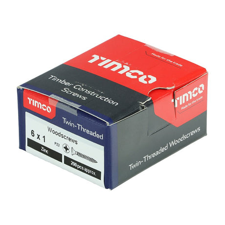 200 x TIMCO Twin-Threaded Countersunk Silver Woodscrews - 6 x 1