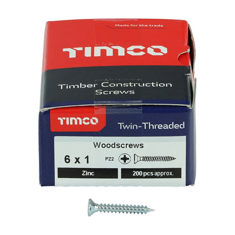 200 x TIMCO Twin-Threaded Countersunk Silver Woodscrews - 6 x 1