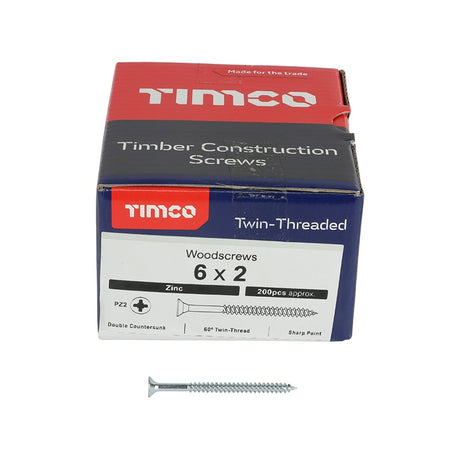 200 x TIMCO Twin-Threaded Countersunk Silver Woodscrews - 6 x 2