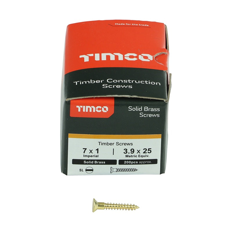 200 x TIMCO Solid Brass Countersunk Woodscrews - 7 x 1