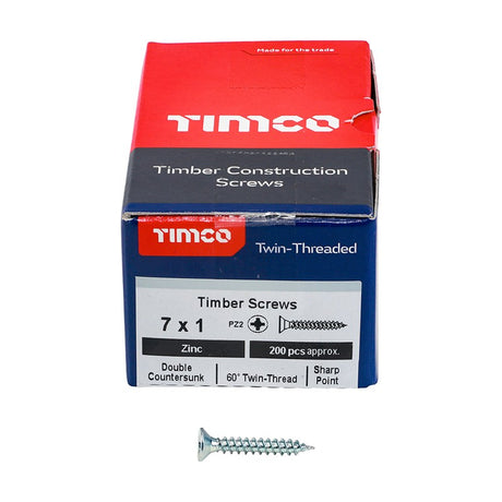 200 x TIMCO Twin-Threaded Countersunk Silver Woodscrews - 7 x 1