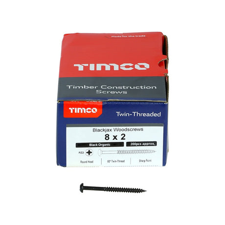 200 x TIMCO Twin-Threaded Round Head Black Woodscrews - 8 x 2