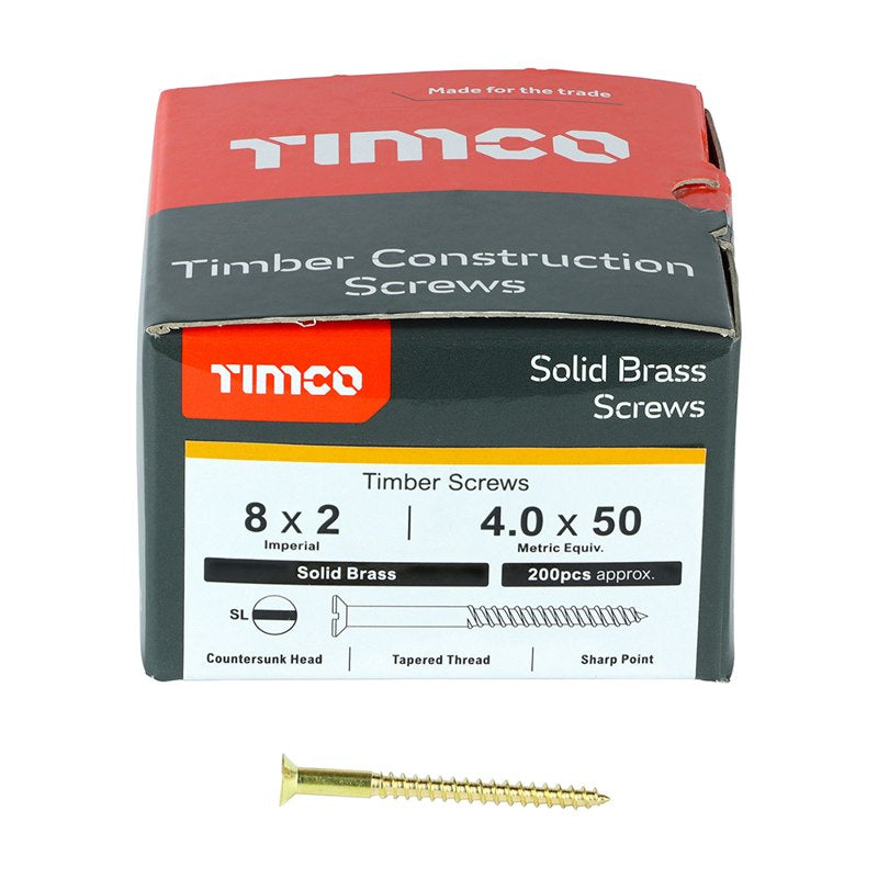 200 x TIMCO Solid Brass Countersunk Woodscrews - 8 x 2