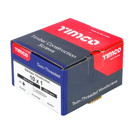 200 x TIMCO Twin-Threaded Round Head Black Woodscrews - 10 x 1