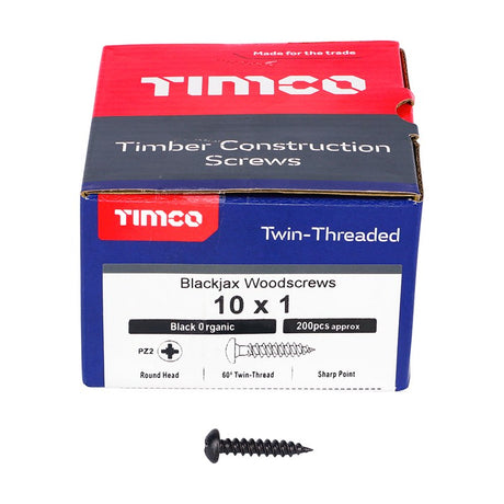 200 x TIMCO Twin-Threaded Round Head Black Woodscrews - 10 x 1