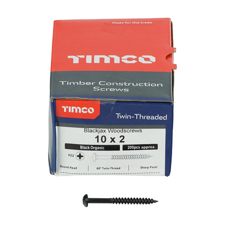 200 x TIMCO Twin-Threaded Round Head Black Woodscrews - 10 x 2