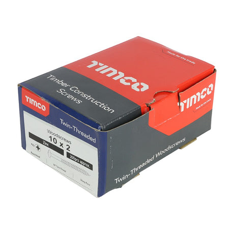 200 x TIMCO Twin-Threaded Round Head Silver Woodscrews - 10 x 2