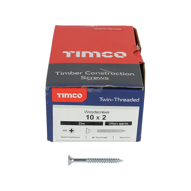 200 x TIMCO Twin-Threaded Round Head Silver Woodscrews - 10 x 2