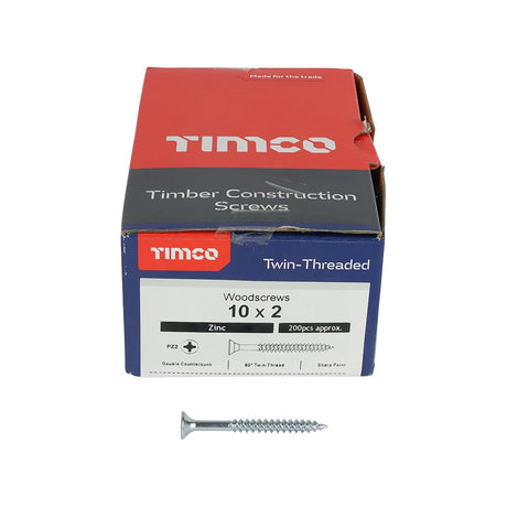 200 x TIMCO Twin-Threaded Round Head Silver Woodscrews - 10 x 2