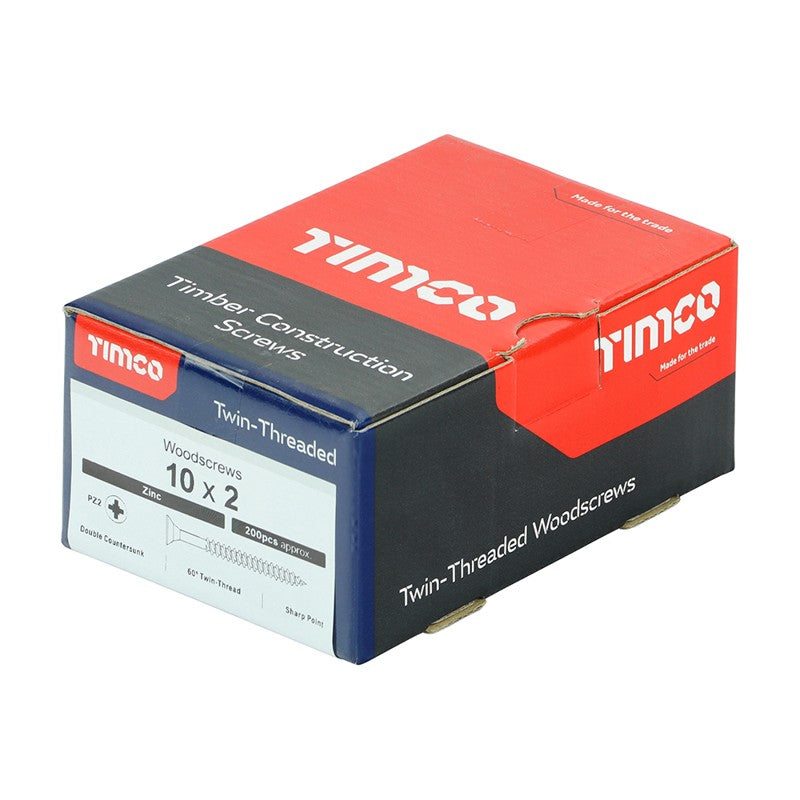 200 x TIMCO Twin-Threaded Countersunk Silver Woodscrews - 10 x 2