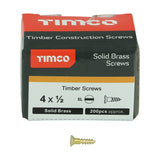 200 x TIMCO Solid Brass Countersunk Woodscrews - 4 x 1/2