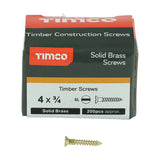 200 x TIMCO Solid Brass Countersunk Woodscrews - 4 x 3/4