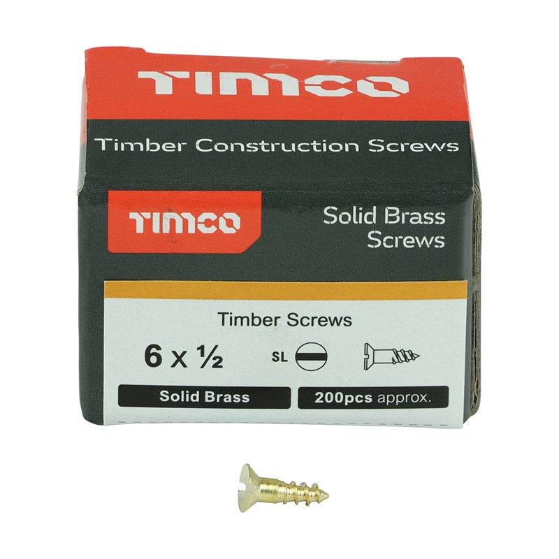 200 x TIMCO Solid Brass Countersunk Woodscrews - 6 x 1/2