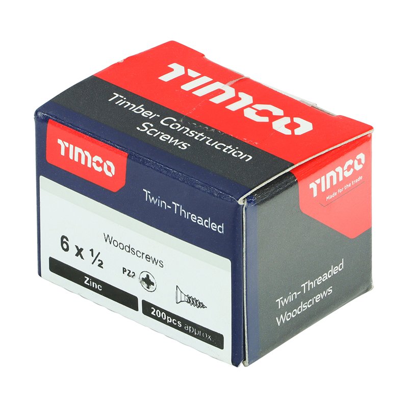 200 x TIMCO Twin-Threaded Countersunk Silver Woodscrews - 6 x 1/2