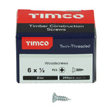 200 x TIMCO Twin-Threaded Countersunk Silver Woodscrews - 6 x 1/2