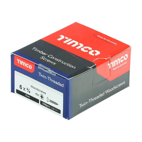 200 x TIMCO Twin-Threaded Countersunk Silver Woodscrews - 6 x 3/4