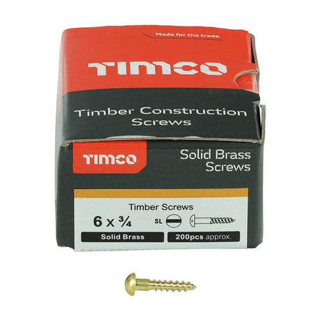 200 x TIMCO Solid Brass Round Head Woodscrews - 6 x 3/4