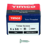 200 x TIMCO Twin-Threaded Countersunk Silver Woodscrews - 6 x 5/8