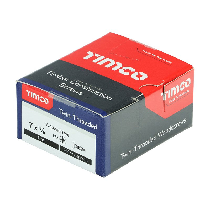 200 x TIMCO Twin-Threaded Countersunk Silver Woodscrews - 7 x 5/8