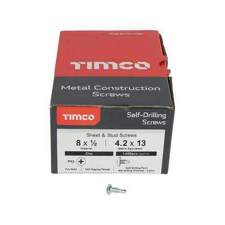 1000 x TIMCO Self-Drilling Metal Framing Pan Head Silver Screws - 8 x 1/2