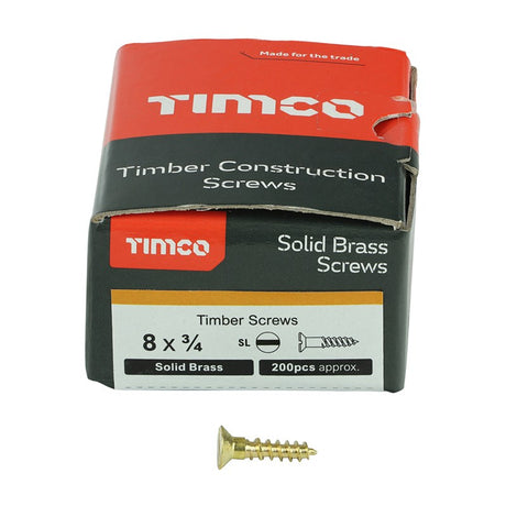 200 x TIMCO Solid Brass Countersunk Woodscrews - 8 x 3/4