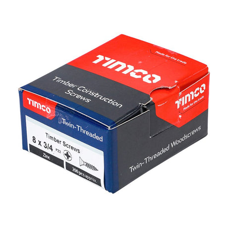 200 x TIMCO Twin-Threaded Countersunk Silver Woodscrews - 8 x 3/4