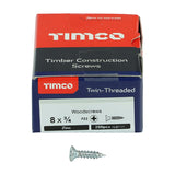 200 x TIMCO Twin-Threaded Countersunk Silver Woodscrews - 8 x 3/4