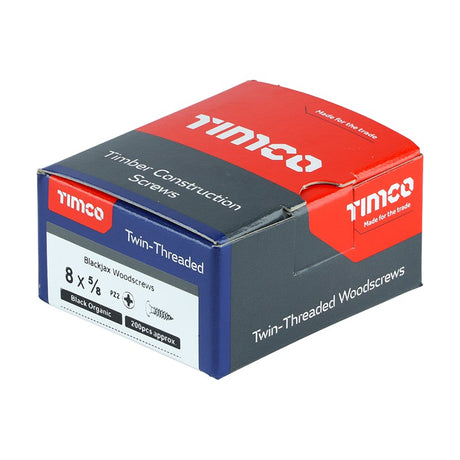 200 x TIMCO Twin-Threaded Round Head Black Woodscrews - 8 x 5/8